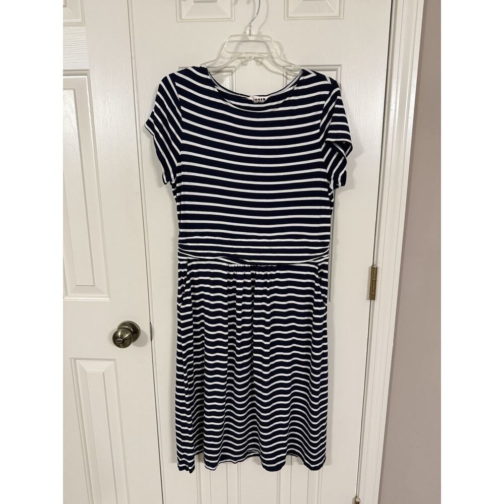 Boden Amelie Jersey Navy White Striped Short Sleeve Stretch Dress Sz 12L Teacher